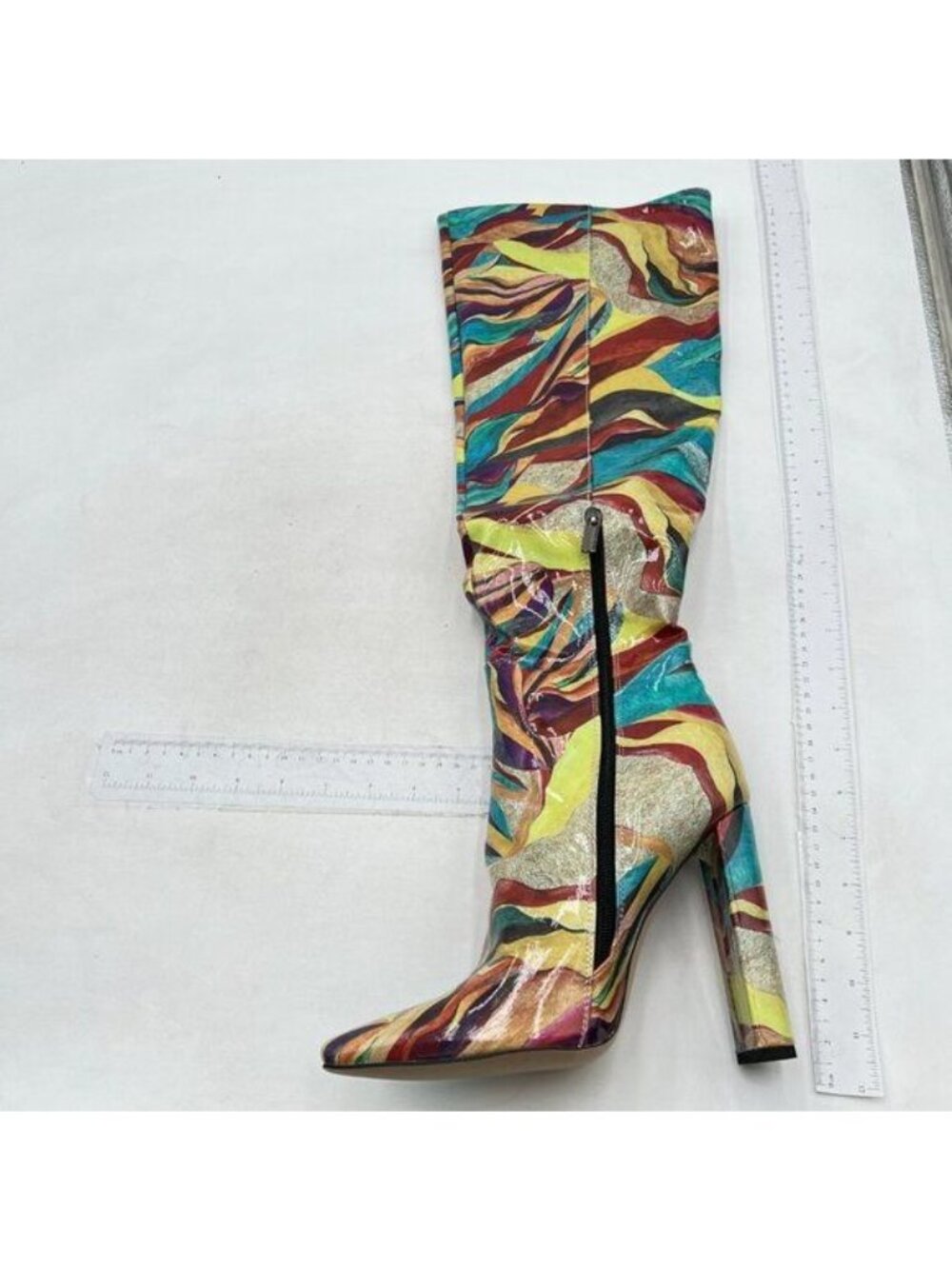 Knee High Boots Women Chunky Heel Pointed Toe Tall Boots for Women Yellow